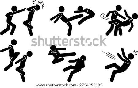 A series of stick figures demonstrating various self-defense techniques