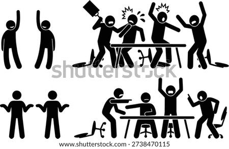 A series of stick figures demonstrating various forms of violence and aggression