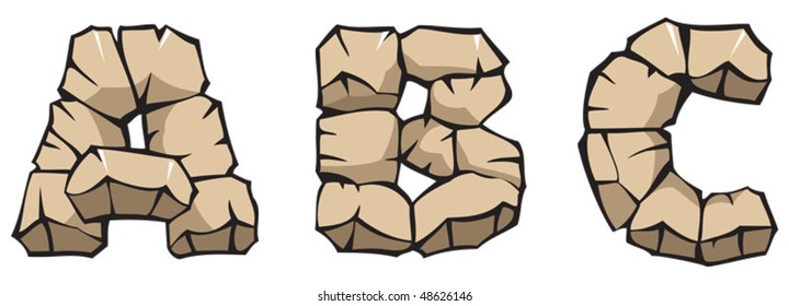 Series of Stone alphabet: letters ABC, hand drawing font, vector illustration