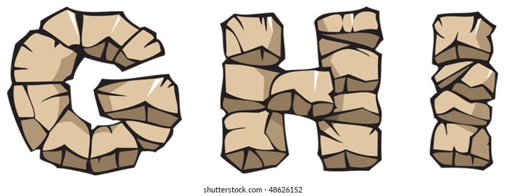 Series of Stone alphabet: letters GHI, hand drawing font, vector illustration