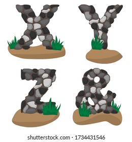Series of Stone alphabet: letters XZY&, hand drawing font, vector illustration