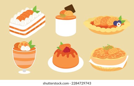 A Series of strawberry dessert in cute flat color style vector SET2