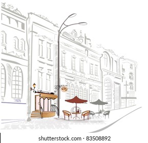 Series of street cafe in sketches