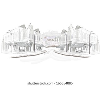 Series of street views in the old city, background