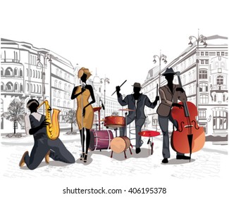 Series of the streets with musicians in the old city.
