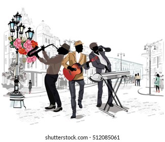 Series of the streets with musicians in the old city. 