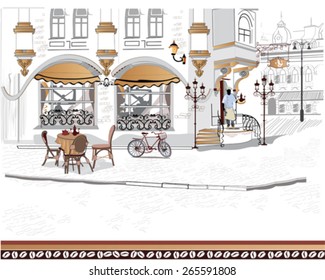 Series of the streets with people in the old city