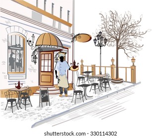 Series of the streets with people in the old city