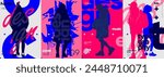 A series of striking vector posters merging fluid typography with youthful silhouettes in a bold, fashionable color palette.