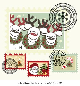 Series of stylized Christmas post stamps.