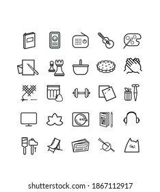 series of symbols for home, hobbies, games, crafts, cooking...
