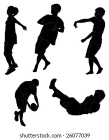 Series of teenage boys playing rugby (silhouettes)