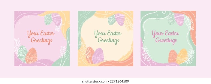 Series of three post templates for easter. Looking hand drawn vectors post ready to use. Just add your own text and just post!