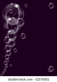 A series of transparent bubbles floating into the distance on a dark purple  background saved in EPS10 format
