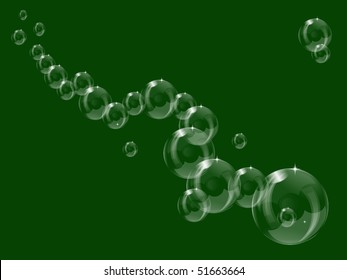 A series of transparent bubbles on a green background saved in EPS10 format