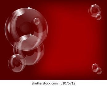 A series of transparent bubbles  on a red  background with room for text saved in EPS10 format