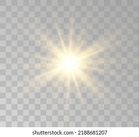  A series of transparent vector effects. Easy replacement of EPS10 lights.Set of golden glowing lights effects isolated on transparent background. Solar flare with beams and spotlight. Glow effect. 