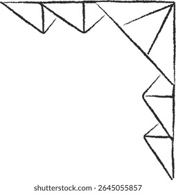 Uma série de formas triangulares formam um padrão de canto com uma textura desenhada à mão. Linhas angulares criam um design geométrico abstrato. Ilustração de vetor de desenhos animados.