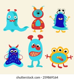 Series of vector Funny And Cute  cartoon monsters Icons Set - Illustration!