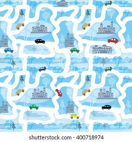 Series of vector seamless patterns. Cars on the roads. Part 2. Winter. It can be used as a set of vector objects.