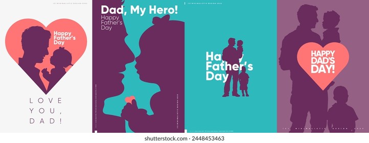 A series of vector-based Father's Day cards featuring loving silhouettes and heartfelt messages.