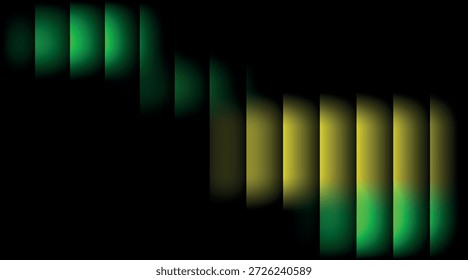 Una serie de barras de Vertical en un gradiente de tonos verdes y amarillos, que transitan suavemente de un color a otro, colocadas sobre un fondo negro, creando un contraste visualmente llamativo