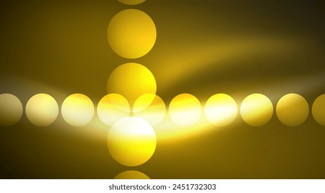 A series of vibrant amber circles in varying tints and shades dance symmetrically against a black backdrop, creating a mesmerizing pattern reminiscent of macro photography with hints of lens flare