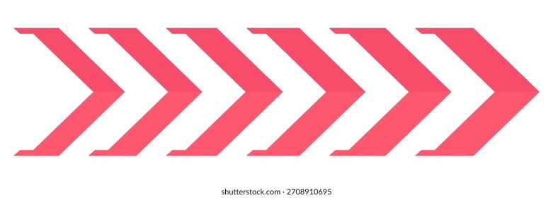 Una serie de flechas de chevron geométricas rojas vibrantes que apuntan a la derecha, creando un patrón secuencial sobre un fondo blanco limpio. Diseño moderno y abstracto.