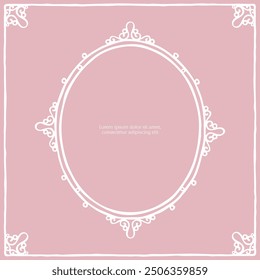 Series of vintage princess frame background layout template story book cover paper page in dusty mauve pink blush line drawing