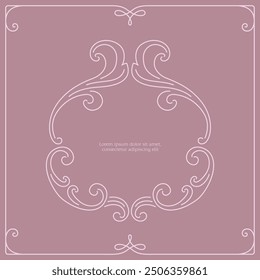 Series of vintage princess frame background layout template story book cover paper page in dusty mauve pink blush line drawing