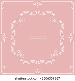 Series of vintage princess frame background layout template story book cover paper page in dusty mauve pink blush line drawing