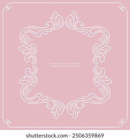 Series of vintage princess frame background layout template story book cover paper page in dusty mauve pink blush line drawing