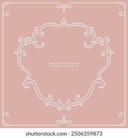 Series of vintage princess frame background layout template story book cover paper page in dusty mauve pink blush line drawing