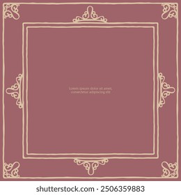 Series of vintage princess frame background layout template story book cover paper page in dusty mauve pink blush line drawing