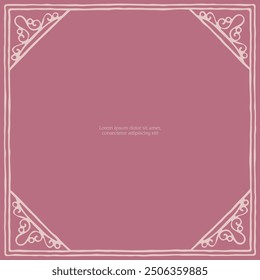 Series of vintage princess frame background layout template story book cover paper page in dusty mauve pink blush line drawing