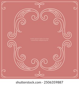 Series of vintage princess frame background layout template story book cover paper page in dusty mauve pink blush line drawing