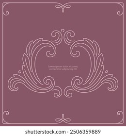 Series of vintage princess frame background layout template story book cover paper page in dusty mauve pink blush line drawing