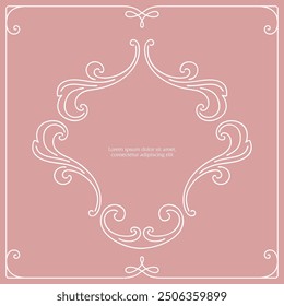 Series of vintage princess frame background layout template story book cover paper page in dusty mauve pink blush line drawing