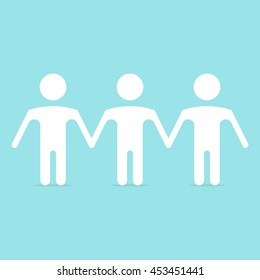 A series of white human figures in a row on blue background. Friendship and teamwork concept. Flat design. Vector illustration. EPS 8, no transparency