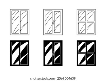 Series of windows with different designs and sizes. Vector icons
