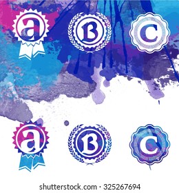 series of writing contract stamp design template conceptual vector elements for collective identification badge seal or symbol on multicolored watercolour scene important for any project where a platt