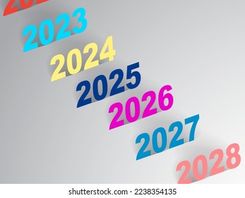 Series with year numbers from 2023 to 2028 with shadow in sequential order - Vector illustration
