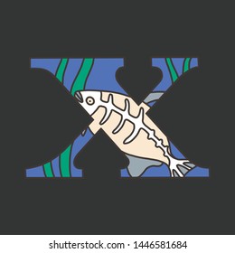 Serif Alphabet Letter X With Doodle Xray Fish