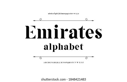 Serif alphabet typography designs. Modern classic typeface, vector illustration design.