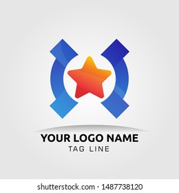 serif cowboy star emblem orange blue logo for company and corp