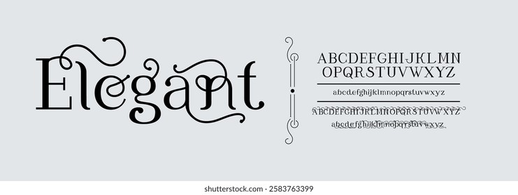 Serif font, elegant typography isolated letters. Script logo, vintage letter with beauty typeface. Classic creative ligature for wedding sign. ABC symbols English. Vector exact calligraphic set