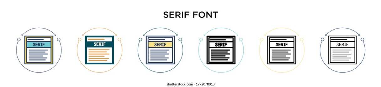 Serif font icon in filled, thin line, outline and stroke style. Vector illustration of two colored and black serif font vector icons designs can be used for mobile, ui, web
