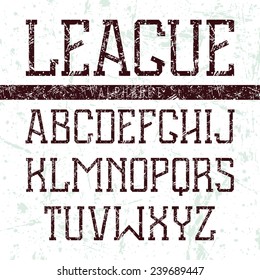 Serif font medium in the style of college with shabby texture. Black font on light background