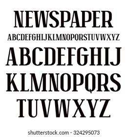 Serif font in newspaper style. Bold face. Black print on white background