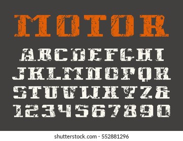 Serif font and numerals. Print on black background